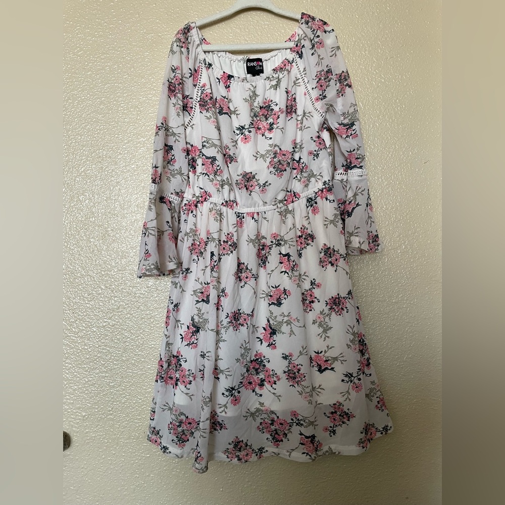 Girls Floral Kids Dress - Pink and White